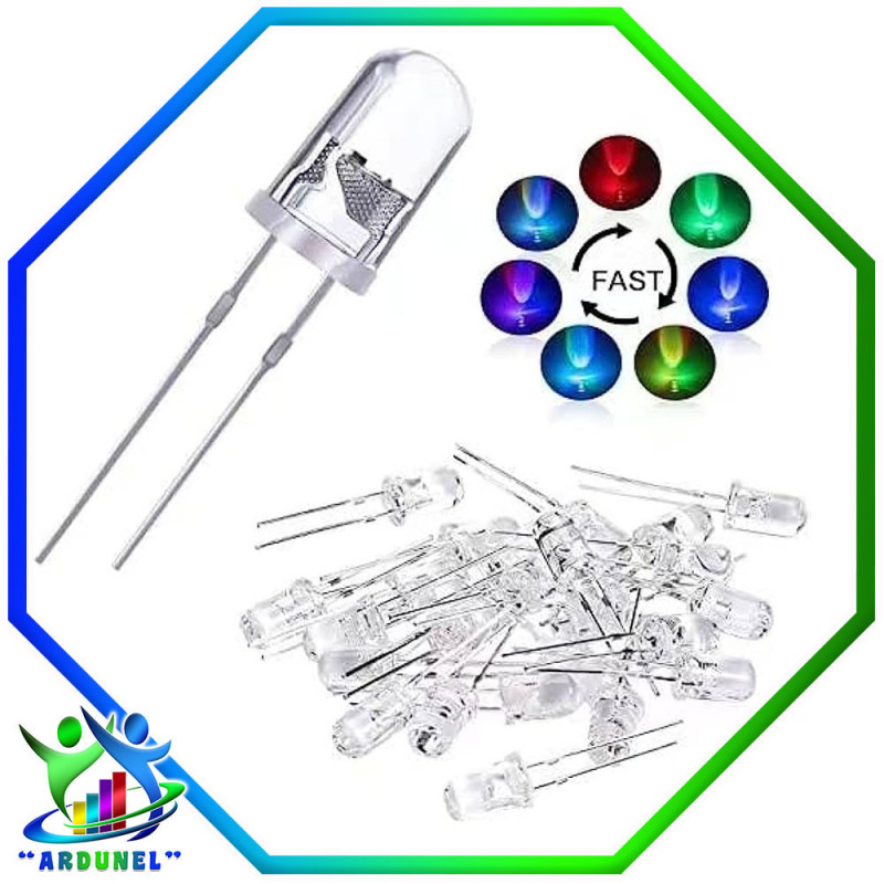 DIODO LED RGB 5MM 3V 20mA 2PIN 28MM (DESTELLO RAPIDO) DIODO LED RGB 5MM 3V 20mA 2PIN 28MM (DESTELLO RAPIDO)
