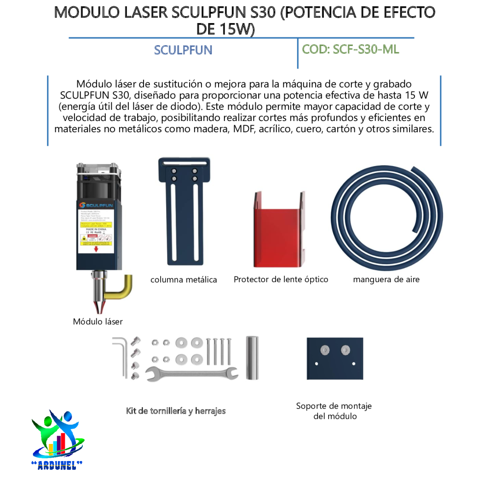 MODULO LASER SCULPFUN S30 (POTENCIA DE EFECTO DE 150W)