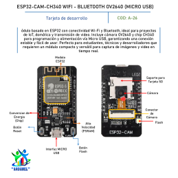 ESP32-CAM-CH340 WIFI - BLUETOOTH OV2640  (MICRO USB)