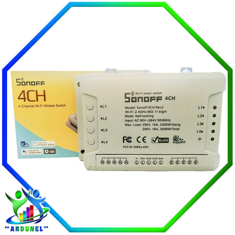SONOFF 4CH R2 (INTERRUPTOR WIFI DE 4 CANALES) 10A SONOFF 4CH R2 (INTERRUPTOR WIFI DE 4 CANALES) 10A